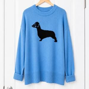 Aerie Oversized Blue Dog Graphic Crewneck Sweater Women’s Medium Cotton Blend